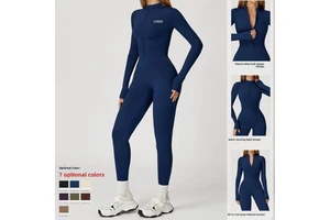 Gym Sports Bodysuit Jumpsuit Autumn Winter Tight-Fitting Fleece-Lined Yoga Outdoor Warm Breathable Lightweight Windproof for