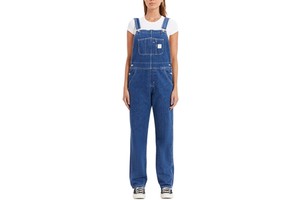 Women Denim Bib Overalls Classic Relaxed Fit Adjustable Straps Workwear Style Pocket Detail Casual Jumpsuit Anti-Bacterial