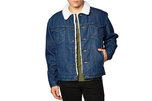 OEM Vintage Dark Blue Men's Denim Jean Jacket Fashionable Stone Washed Fur Collar Men's Denim Jacket Outdoor Ripped Jean Jacket