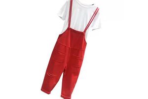 Women's Red Summer 2025 Distressed Denim Overalls Regular Fit Wide Leg Bib Pocket Jumpsuit Mid Waist Washed Nylon/Cotton Casual