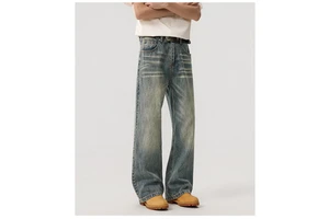 Men's Autumn Mid-rise Denim Straight-leg Jeans American Cleanfit Sand Wash Trousers Loose Fit Commuter Long Casual Hip Hop Pants