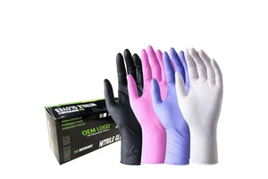 Hot Sell Tattoo Beauty Salon Pink Black Blue Purple Green Nitrile Vinyl Gloves Custom Logo Powder Free Nitrile Gloves