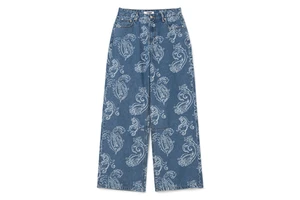 Custom High Waist Paisley Print Wide Leg Jeans Women Baggy Streetwear Y2K Denim Pants Vintage Blue Washed Hip Hop Trousers