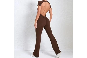 High Quality Custom Breathable Off-the-Shoulder Full-Length Flared Jumpsuit for Women Gym Sport One Piece Tight Push Workout