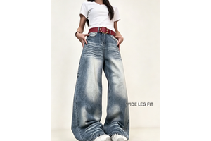 Wholesale Wide-leg Denim Women's Fall-winter Loose Casual Trousers, Straight Leg, High Waist