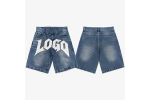 Y2K Streetwear Men's Baggy Denim Shorts High Quality Vintage Wash Graphic Print Baggy Denim Shorts