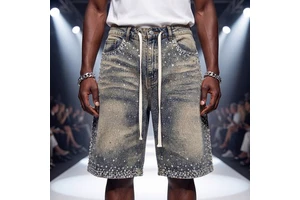 Cargo jeans distressed streetwear designer manufacturer sweat custom y2k baggy denim jorts men rhinestone denim shorts for men