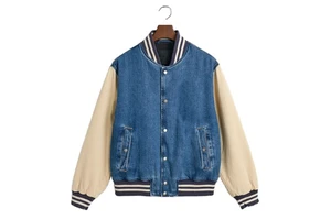 Latest Casual Denim Varsity Jacket OEM Outdoor Winter Chenille Patch Letterman Jacket For Men Customized Jean Denim Jacket