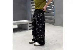 CustomlogoStreetwear Medium Stonewashed Mid Waist Straight-leg Denim Double Waistband Jeans Rhinestone Baggy Plus Size Men's