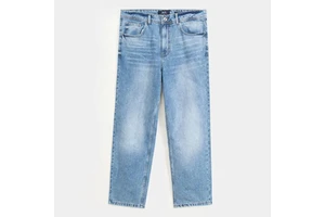Men's Blue Denim Jeans Straight Fit with Custom Logos Distressed Washed Plus Size Style Wholesale at Cheap Rates