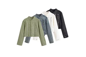 PB&ZA Wholesale Spring/summer New Women's Retro Fitted Slim-fit Versatile Denim Napoleon Short Jacket 0695074