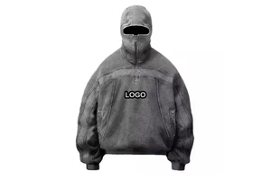 Custom French Terry Mens Ninja Hood Mask Zip Up Hoodie Black Zipper Balaclava Double Hooded Vintage Blank Acid Wash Hoodies