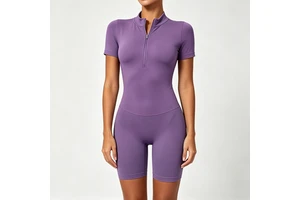 New Arrival Women's One Piece Yoga Sports Jumpsuit Solid Color High Elastic High Strength Workout Zipper Short Fitness Clothes