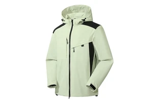Men's Custom Logo Embroidered Softshell Waterproof Winter Jacket Stand Denim Fabric Zipper Closure For Outdoor Sports Safari