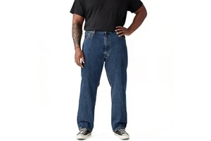 Washed Deep Blue Straight-Leg Jeans for Men's Plus Size Loose Comfortable Breathable Big & Tall Friendly Ideal for Daily Wear