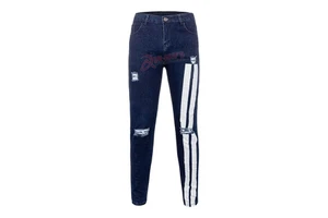 Classic Cowboy Hip Hop Men's Embroidered Utility Striped Denim Slim Fit Hole Jeans Casual Summer Lightweight