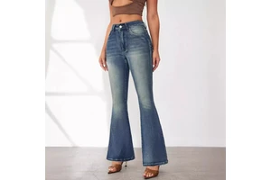 OEM ODM Women Vintage Blue Denim Jeans Custom Slim Micro Flare Jeans Women's Stretch Pants Wholesale High Waist Denim Jeans