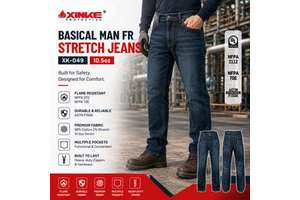Wholesale Flame Retardant Blue Denim Jeans Heavy Duty FR Work Pants For Construction Industrial Workers