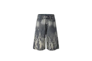 JL American Retro Straight Denim Cropped Shorts Casual Mid-length 100% Cotton Quick Dry Distressed Trendy Summer Woven Men's