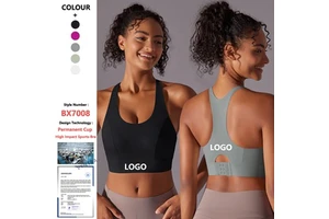High Quality Women Racerback Permanent Cup Pad Running High Impact Support Yoga Workout Fitness Bras Tank Crop Top Sports Bra
