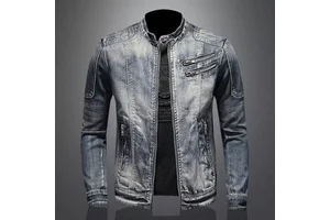 Retro Denim Men's Trendy Plus Size Jacket Slim Fit Jacket Nostalgic Stand up Collar Clothes Jacket