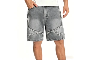 Men Vintage Denim Shorts Light Wash Crystal Eco-Friendly Slim Straight Streetwear Private Label Brand OEM ODM Fit