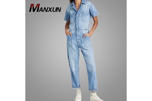 Fashion Wash Denim Jumpsuit Cotton Button Jean Pants Overall One Piece Clothing