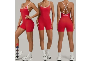 Custom logo High Compression Sports Jumpsuits for Women One Piece Workout Jumpsuit Women Elegant Red Bodysuit Woman Jumpsuits