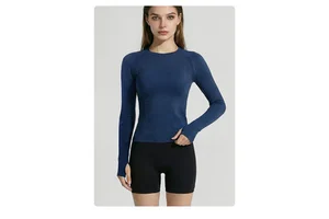 Slim-fit Sporty Yoga Top for Women Long-Sleeved Breathable Soft Quick-Drying Spandex/Nylon Solid Pilates Sports Fitness Wear