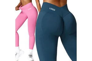 Custom Women Seamless Scrunch Butt Fitness Sport Workout Running Leggings No Camel Toe V Back Yoga Solid Pants for Women