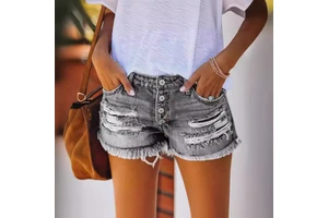 European American Women's Summer Style Loose Denim Shorts Mid Trendy Ripped Design Direct Supply Amazon's Hot-Selling
