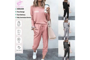 New Two Pieces Set Women's Clothing Plus Size Women's Sets Loose Solid Color Long-sleeved Leisure Suits for Ladies