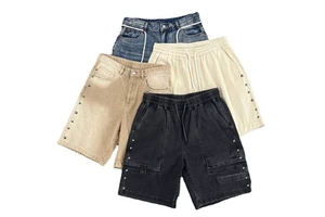 High Quality High Street Hip-Hop Style Men's Denim Shorts Full Rhinestone Decoration Baggy Breathable Straight Leg Denim Shorts