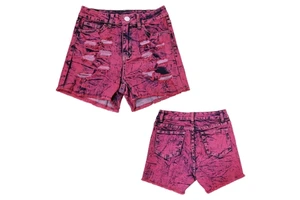 Women's Vintage Stretch Denim Shorts with Crocheted Lace Diamonds Button Casual Plain Dyed Washable Customized Color All Season