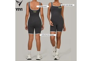 Contrast Color Yoga Sport Jumpsuits Square Neck Gym Running Workout Fitness Clothes One Pieces Bodysuits Custom Logo