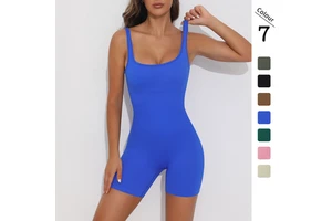 Women's Sexy Breathable Ribbed Sports Bodysuit Jumpsuit Fashion Workout Fitness Gym Compression One Piece Seamless Yoga Jumpsuit