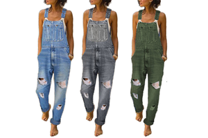 Latest Hot Selling Fashion Versatile High Waist Washed Print Denim Jean Jumpsuits Women Wide Leg Overalls Loose Strap 5XL