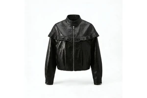 Spring Autumn New Coated Eco-Friendly PU Leather Solid Short Jacket Women's Handsome Korean-Style Zipper Closure Wash-Free Top