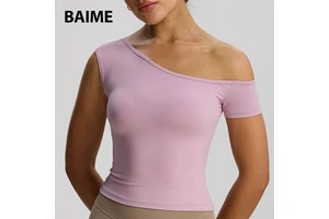 Quick Dry Yoga T-shirts One Shoulder Breathable Yoga Clothes Women Outdoor Running Fitness Padded Yoga Tank Top