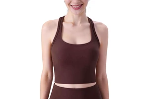 Summer New Lightweight Spandex Breathable U-Neck Slim Yoga Vest with Bra Pad for Gym & Running