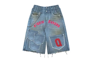 Hot Selling Vintage Washed Men's Jean Shorts Distressed Denim with Distressed Embroidery Short Knee Length Jeans