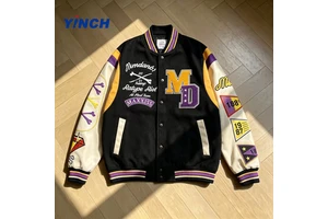 High Quality Windproof Street Style Vintage Varsity Jacket Men Chenille Embroidery PU Leather Sleeves Custom Varsity Jacket