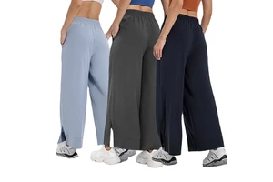 Women Wide Leg Yoga Pants High Waist Loose Modal Flowy Workout Trousers With Side Slit Cool Touch Fabric