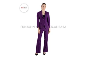Purple Good Mood One Button 3/4 Sleeve Women's Office Attire Uniform Style Flare Pant Suit Plus Size