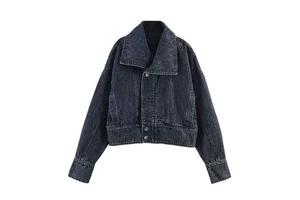 SHENZHU 2026 Spring European and American Style Casual Fashion Women's Retro Short Long Sleeve Lapel Denim Jacket 7147034