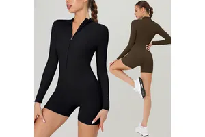 Zipper Sport Jumpsuits Women's Fitness Overalls One Piece Gym Short Bodysuit Yoga Set Workout Suit Lady Sportswear