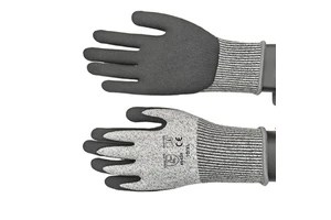 CE Level 5 ANSI A4 HPPE A7 A9 Grey Speckled Automotive Use Nitrile Sandy Palm Coated Anti-Cut Resistant Gloves 12 Pairs/Package