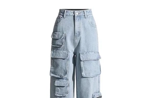 New Arrival Custom logo Wholesale Clothing Stretchy Denim Jean Pants Women's Jeans Cargo Multi Pockets Distressed Baggy Pants