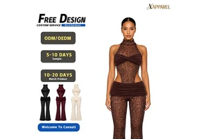 A&J OEM ODM Custom Logo Women Leopard Mesh Halter Cut-Out Twist Top Flare Pants Two-Piece Set Sexy Club Wear Manufacturer MOQ50
