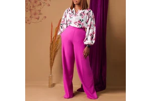 Women's New Fashion Office Ladies Two-Piece Suit Casual Floral Printed Breathable Top Wide Leg Pants Plus Size Autumn European